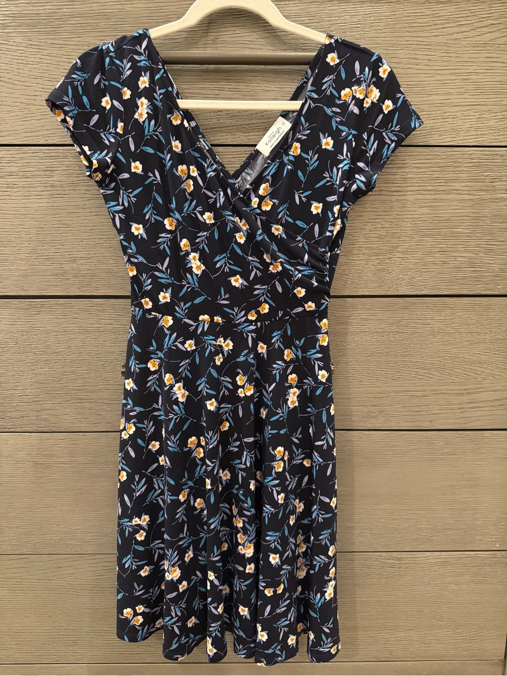 Kaileigh Navy Floral Wrap Dress with Yellow Blossoms